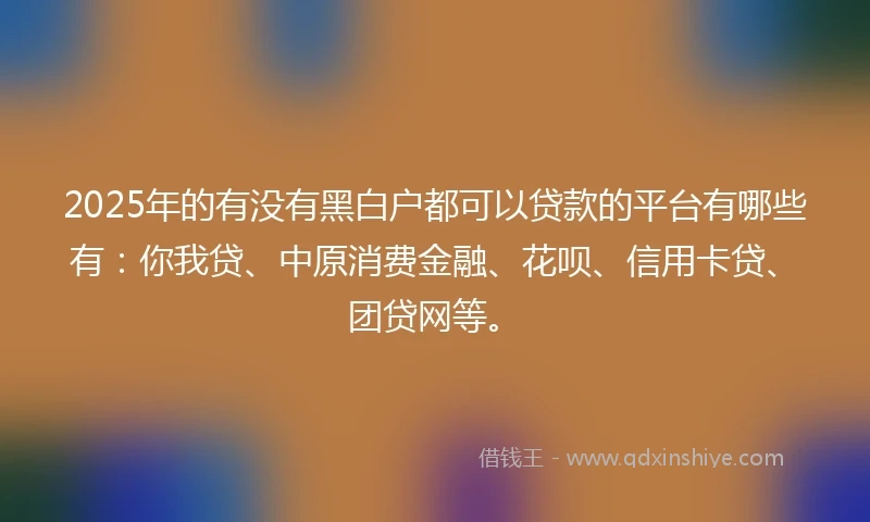 2025年的有没有黑白户都可以贷款的平台有哪些有：你我贷、中原消费金融、花呗、信用卡贷、团贷网等。