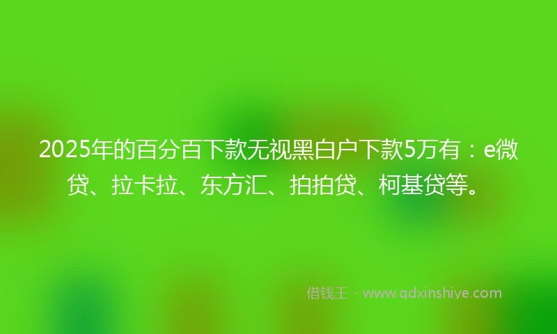 2025年的百分百下款无视黑白户下款5万有：e微贷、拉卡拉、东方汇、拍拍贷、柯基贷等。