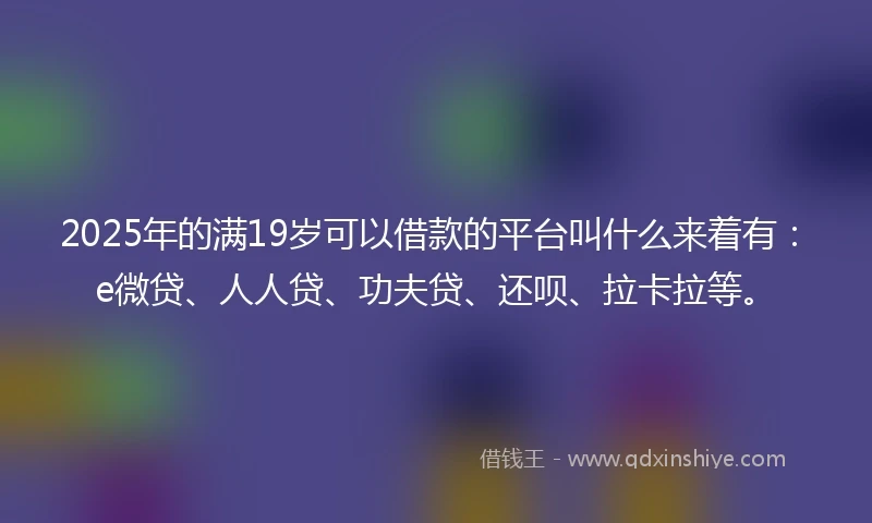 2025年的满19岁可以借款的平台叫什么来着有：e微贷、人人贷、功夫贷、还呗、拉卡拉等。