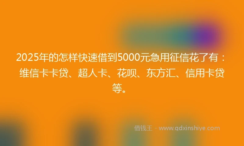 2025年的怎样快速借到5000元急用征信花了有：维信卡卡贷、超人卡、花呗、东方汇、信用卡贷等。