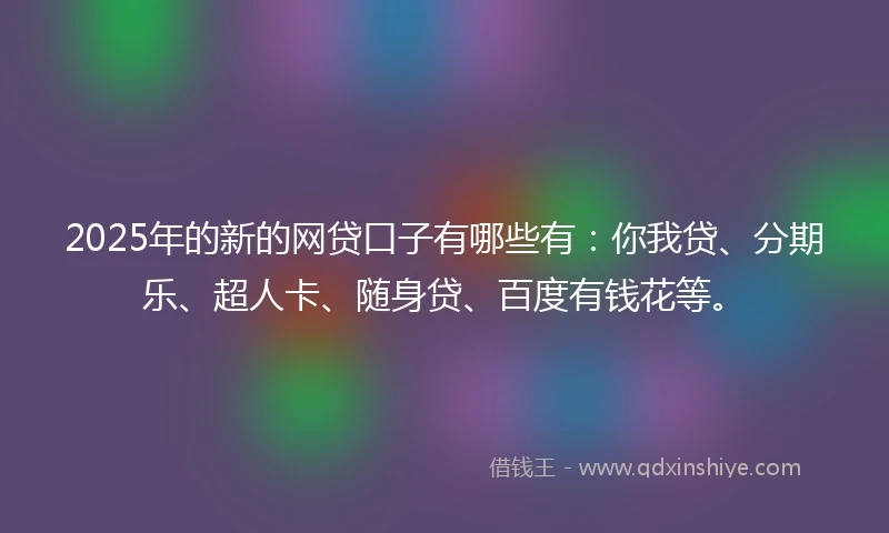 2025年的新的网贷口子有哪些有：你我贷、分期乐、超人卡、随身贷、百度有钱花等。