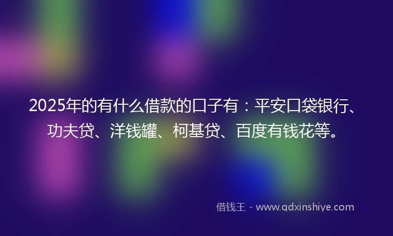 2025年的有什么借款的口子有：平安口袋银行、功夫贷、洋钱罐、柯基贷、百度有钱花等。