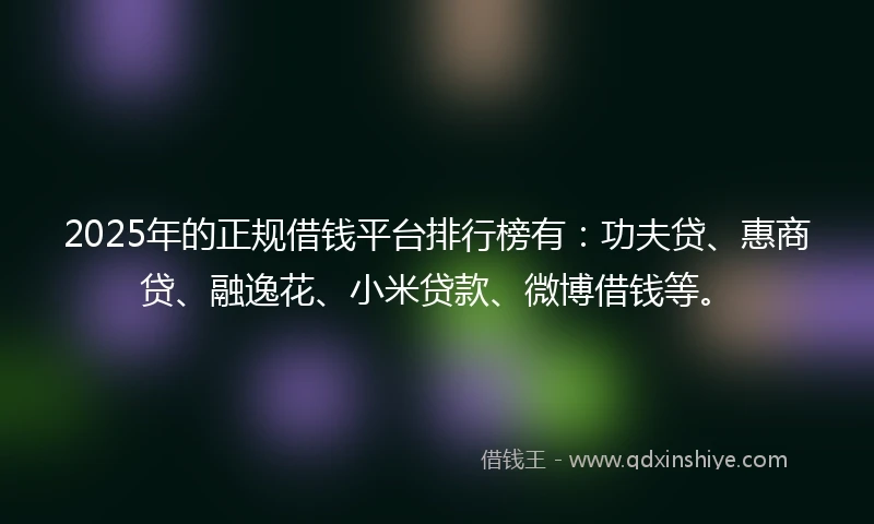 2025年的正规借钱平台排行榜有：功夫贷、惠商贷、融逸花、小米贷款、微博借钱等。