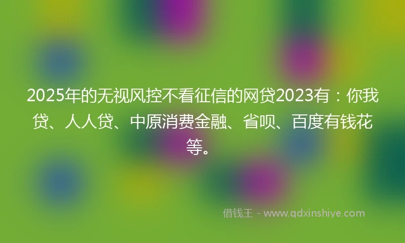 2025年的无视风控不看征信的网贷2023有：你我贷、人人贷、中原消费金融、省呗、百度有钱花等。