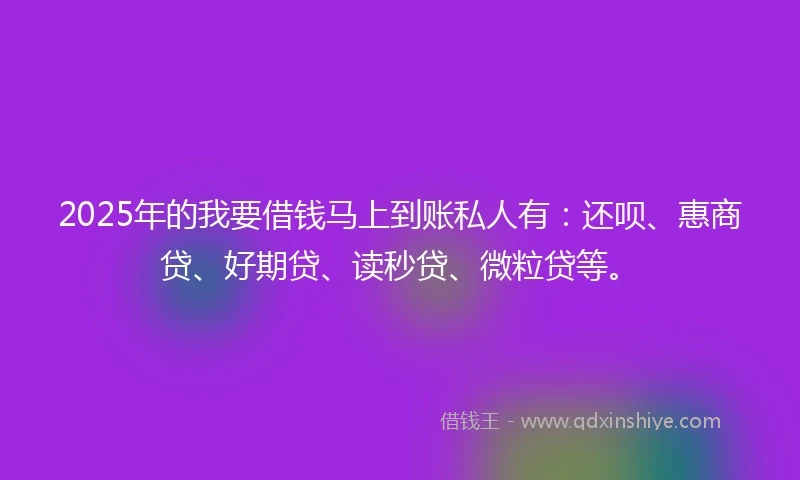 2025年的我要借钱马上到账私人有：还呗、惠商贷、好期贷、读秒贷、微粒贷等。