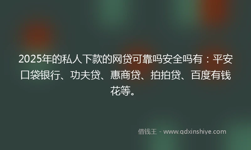 2025年的私人下款的网贷可靠吗安全吗有：平安口袋银行、功夫贷、惠商贷、拍拍贷、百度有钱花等。