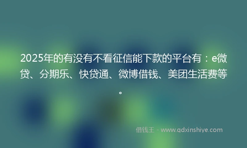 2025年的有没有不看征信能下款的平台有：e微贷、分期乐、快贷通、微博借钱、美团生活费等。