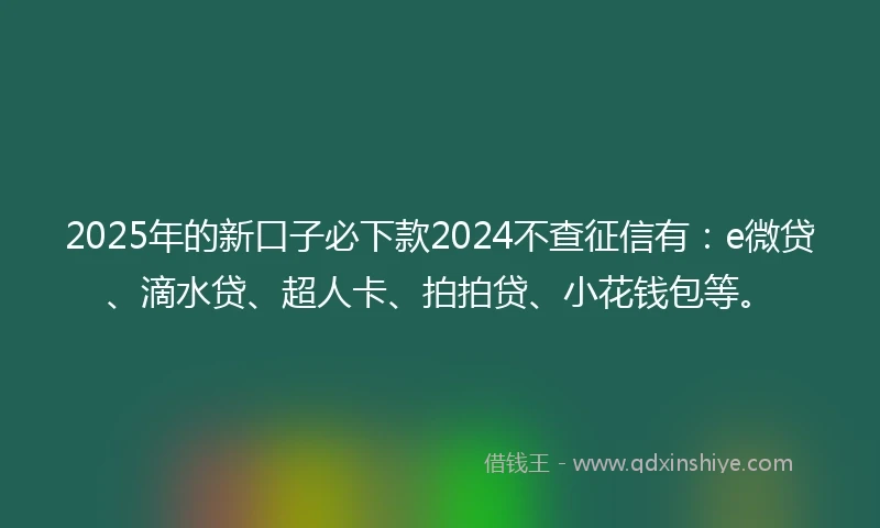 2025年的新口子必下款2024不查征信有：e微贷、滴水贷、超人卡、拍拍贷、小花钱包等。