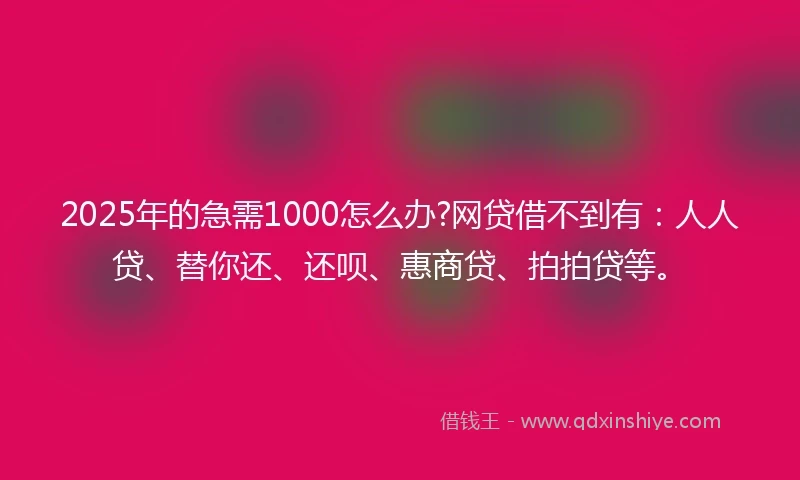 2025年的急需1000怎么办?网贷借不到有：人人贷、替你还、还呗、惠商贷、拍拍贷等。