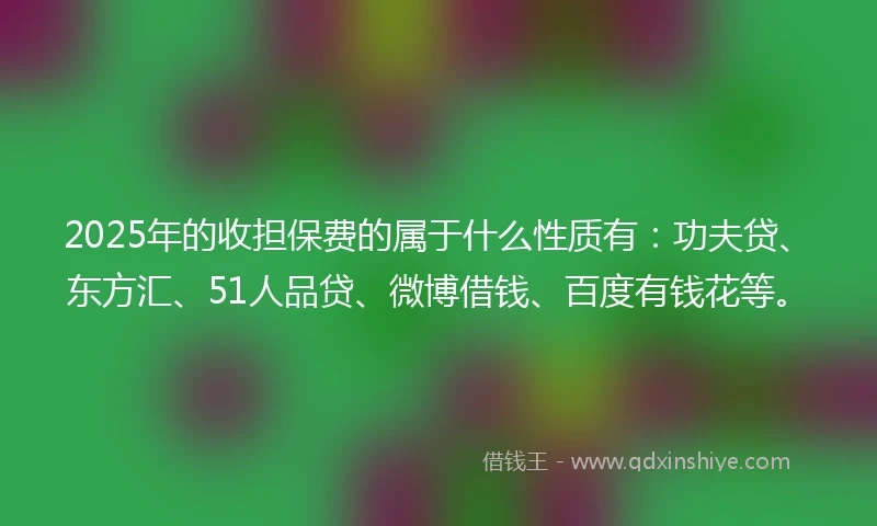 2025年的收担保费的属于什么性质有：功夫贷、东方汇、51人品贷、微博借钱、百度有钱花等。