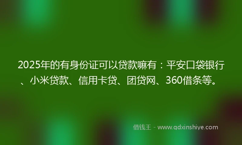 2025年的有身份证可以贷款嘛有：平安口袋银行、小米贷款、信用卡贷、团贷网、360借条等。