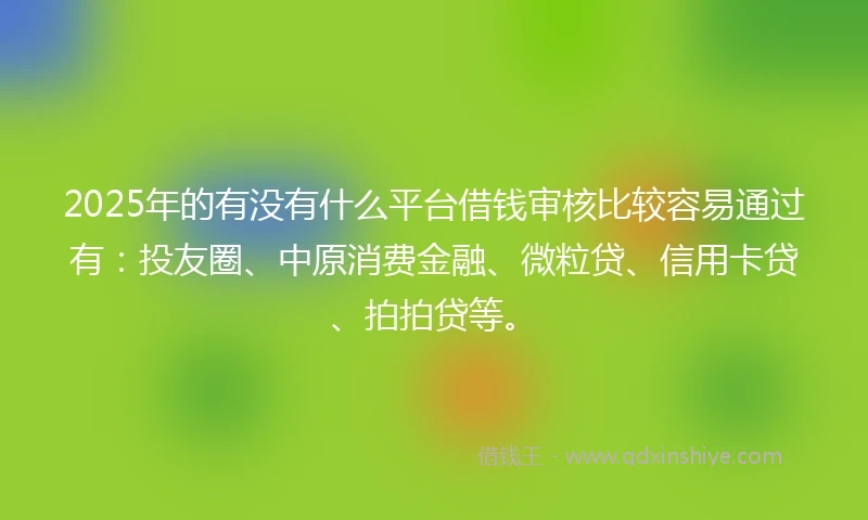 2025年的有没有什么平台借钱审核比较容易通过有：投友圈、中原消费金融、微粒贷、信用卡贷、拍拍贷等。