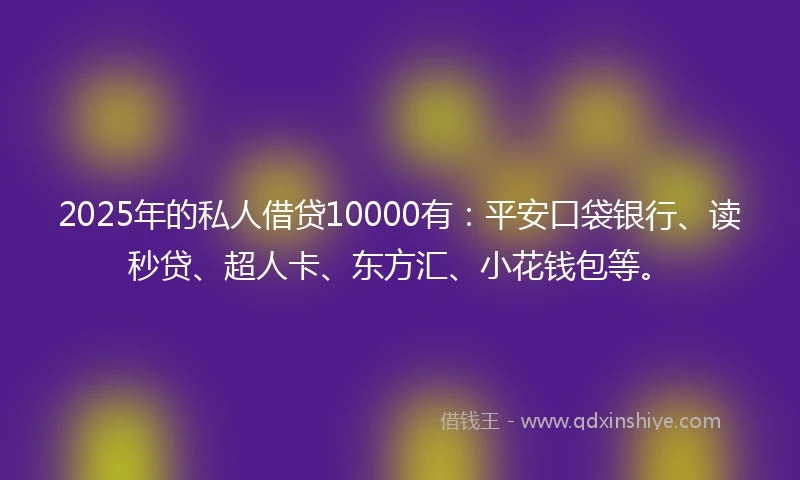 2025年的私人借贷10000有：平安口袋银行、读秒贷、超人卡、东方汇、小花钱包等。