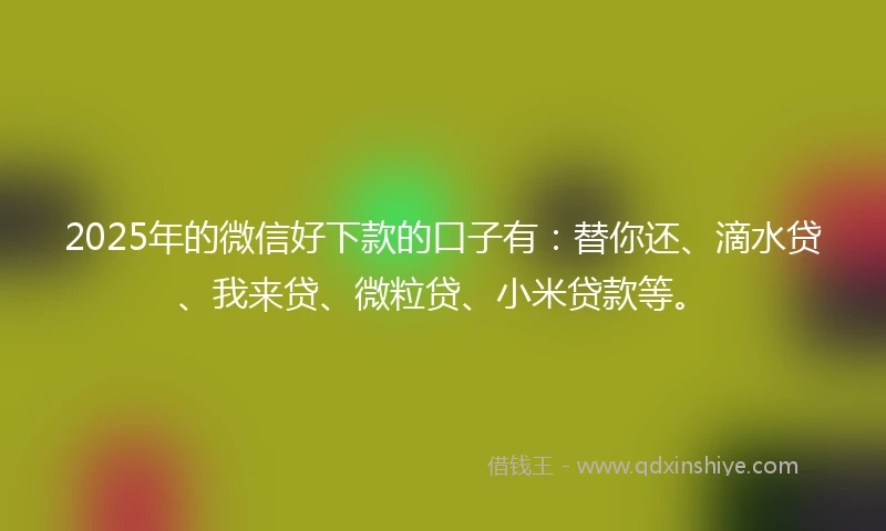 2025年的微信好下款的口子有：替你还、滴水贷、我来贷、微粒贷、小米贷款等。