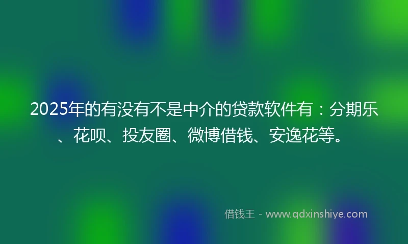 2025年的有没有不是中介的贷款软件有：分期乐、花呗、投友圈、微博借钱、安逸花等。