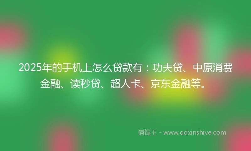 2025年的手机上怎么贷款有：功夫贷、中原消费金融、读秒贷、超人卡、京东金融等。