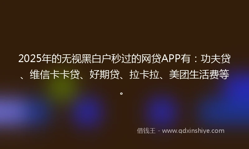 2025年的无视黑白户秒过的网贷APP有：功夫贷、维信卡卡贷、好期贷、拉卡拉、美团生活费等。