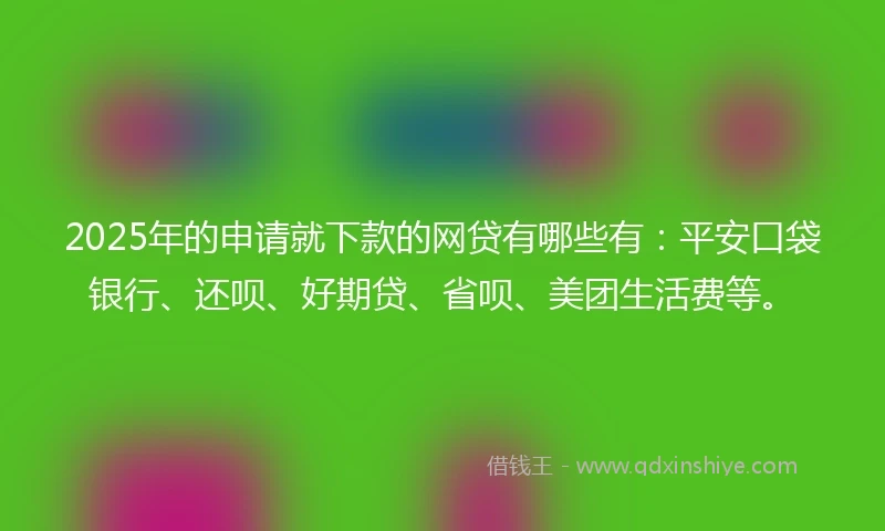 2025年的申请就下款的网贷有哪些有：平安口袋银行、还呗、好期贷、省呗、美团生活费等。