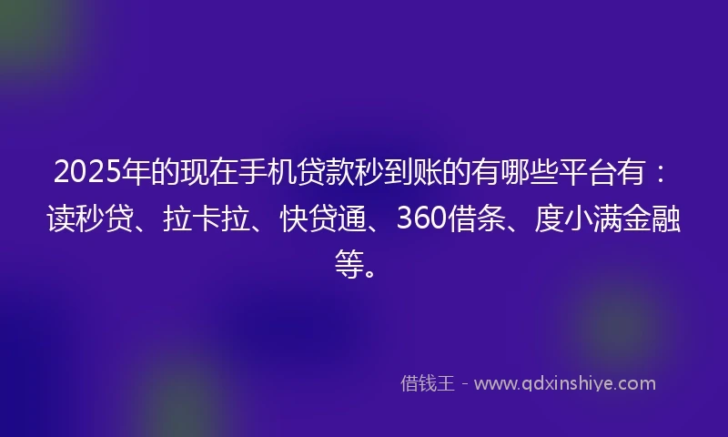 2025年的现在手机贷款秒到账的有哪些平台有：读秒贷、拉卡拉、快贷通、360借条、度小满金融等。