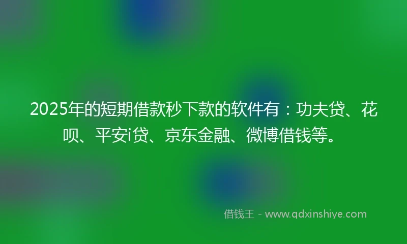 2025年的短期借款秒下款的软件有：功夫贷、花呗、平安i贷、京东金融、微博借钱等。