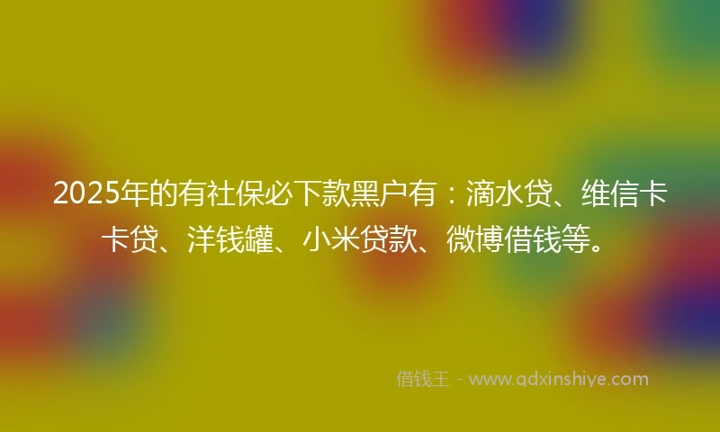 2025年的有社保必下款黑户有：滴水贷、维信卡卡贷、洋钱罐、小米贷款、微博借钱等。