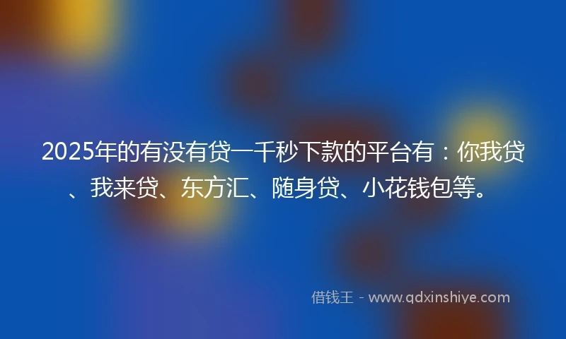 2025年的有没有贷一千秒下款的平台有：你我贷、我来贷、东方汇、随身贷、小花钱包等。