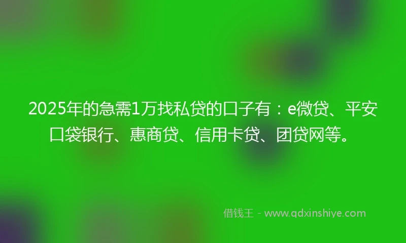 2025年的急需1万找私贷的口子有：e微贷、平安口袋银行、惠商贷、信用卡贷、团贷网等。