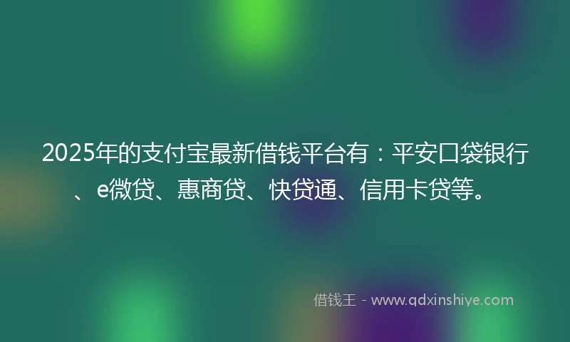 2025年的支付宝最新借钱平台有：平安口袋银行、e微贷、惠商贷、快贷通、信用卡贷等。