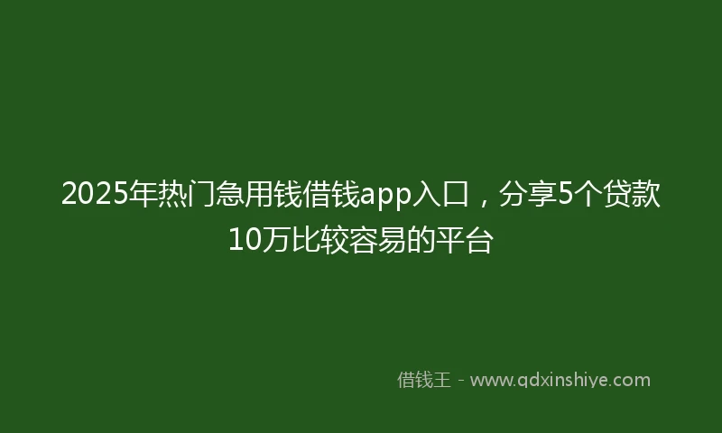 2025年热门急用钱借钱app入口，分享5个贷款10万比较容易的平台