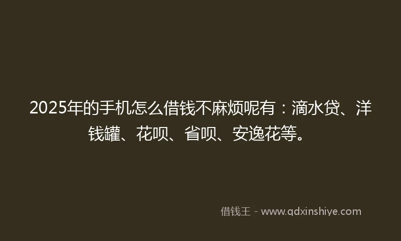 2025年的手机怎么借钱不麻烦呢有：滴水贷、洋钱罐、花呗、省呗、安逸花等。