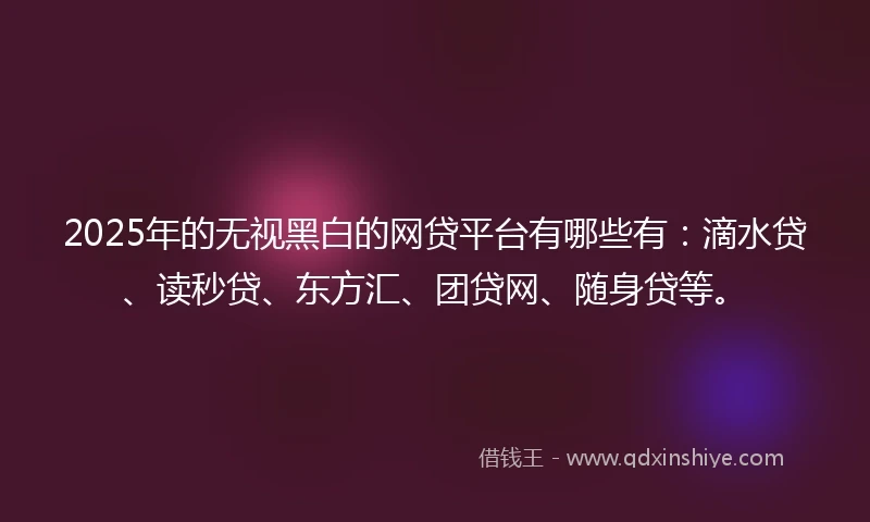 2025年的无视黑白的网贷平台有哪些有：滴水贷、读秒贷、东方汇、团贷网、随身贷等。