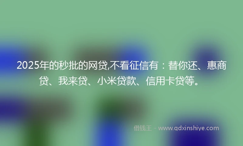 2025年的秒批的网贷,不看征信有：替你还、惠商贷、我来贷、小米贷款、信用卡贷等。