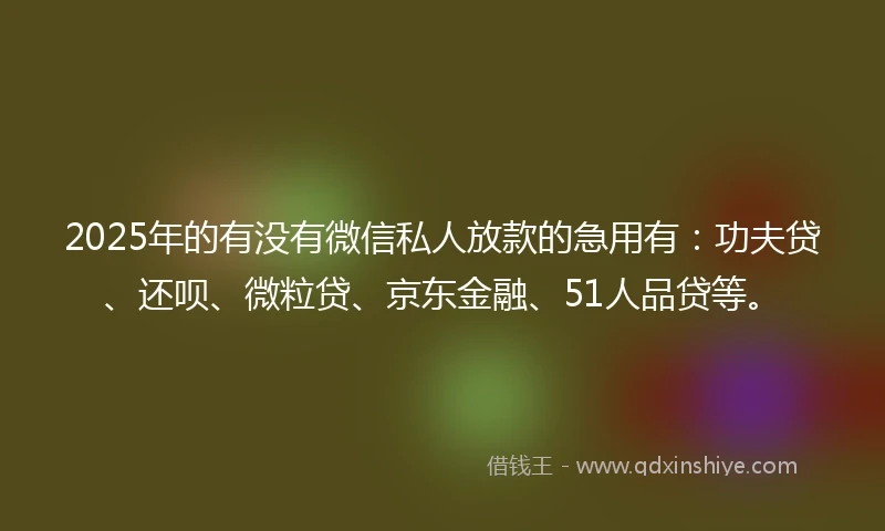 2025年的有没有微信私人放款的急用有：功夫贷、还呗、微粒贷、京东金融、51人品贷等。