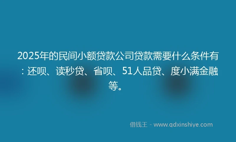2025年的民间小额贷款公司贷款需要什么条件有：还呗、读秒贷、省呗、51人品贷、度小满金融等。