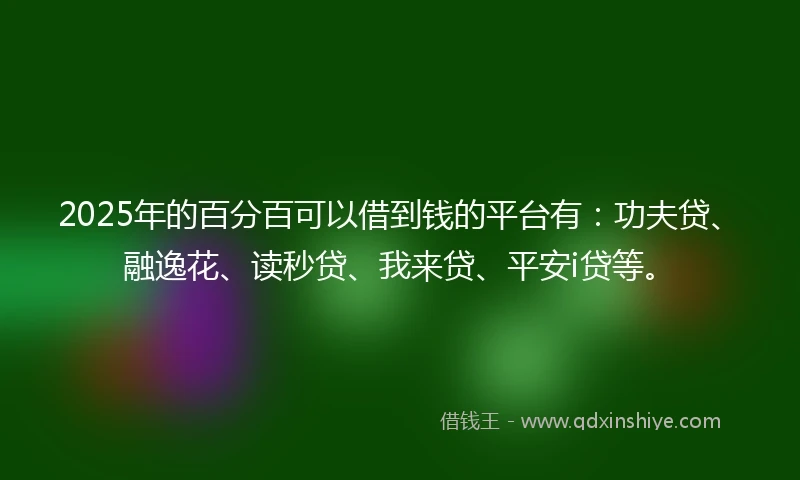 2025年的百分百可以借到钱的平台有：功夫贷、融逸花、读秒贷、我来贷、平安i贷等。