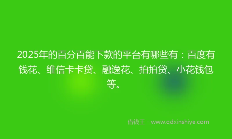 2025年的百分百能下款的平台有哪些有：百度有钱花、维信卡卡贷、融逸花、拍拍贷、小花钱包等。