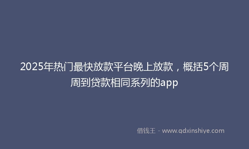 2025年热门最快放款平台晚上放款，概括5个周周到贷款相同系列的app