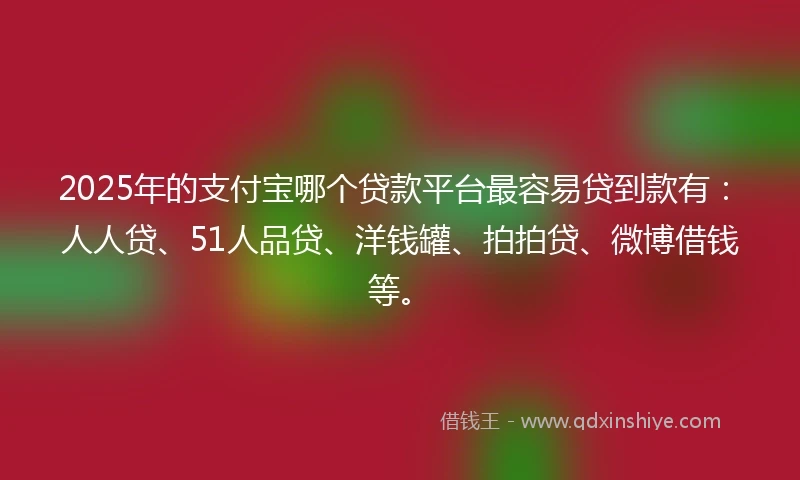 2025年的支付宝哪个贷款平台最容易贷到款有：人人贷、51人品贷、洋钱罐、拍拍贷、微博借钱等。