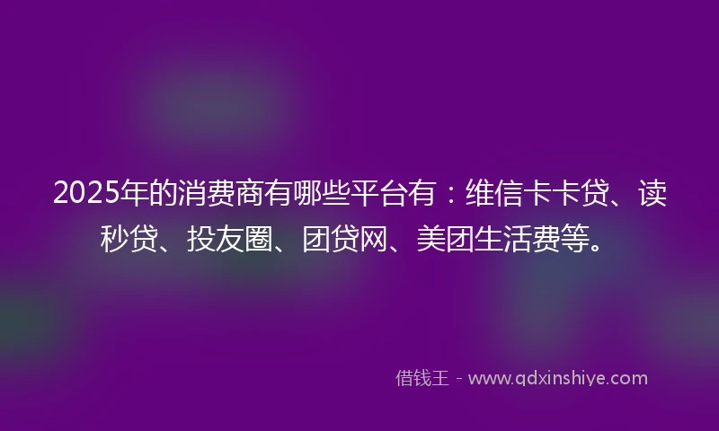 2025年的消费商有哪些平台有：维信卡卡贷、读秒贷、投友圈、团贷网、美团生活费等。