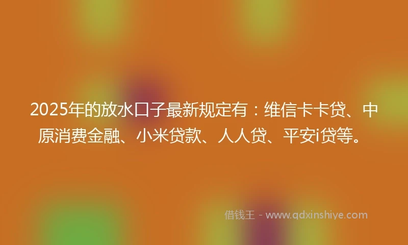 2025年的放水口子最新规定有：维信卡卡贷、中原消费金融、小米贷款、人人贷、平安i贷等。