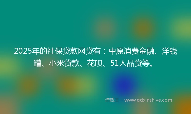2025年的社保贷款网贷有:中原消费金融、洋钱罐、小米贷款、花呗、51人品贷等。