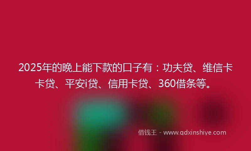 2025年的晚上能下款的口子有：功夫贷、维信卡卡贷、平安i贷、信用卡贷、360借条等。