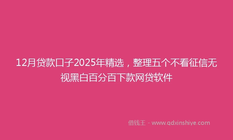 12月贷款口子2025年精选，整理五个不看征信无视黑白百分百下款网贷软件