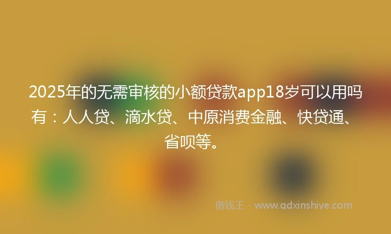 2025年的无需审核的小额贷款app18岁可以用吗有：人人贷、滴水贷、中原消费金融、快贷通、省呗等。