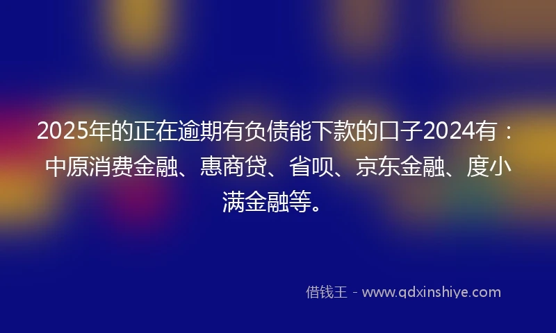 2025年的正在逾期有负债能下款的口子2024有：中原消费金融、惠商贷、省呗、京东金融、度小满金融等。
