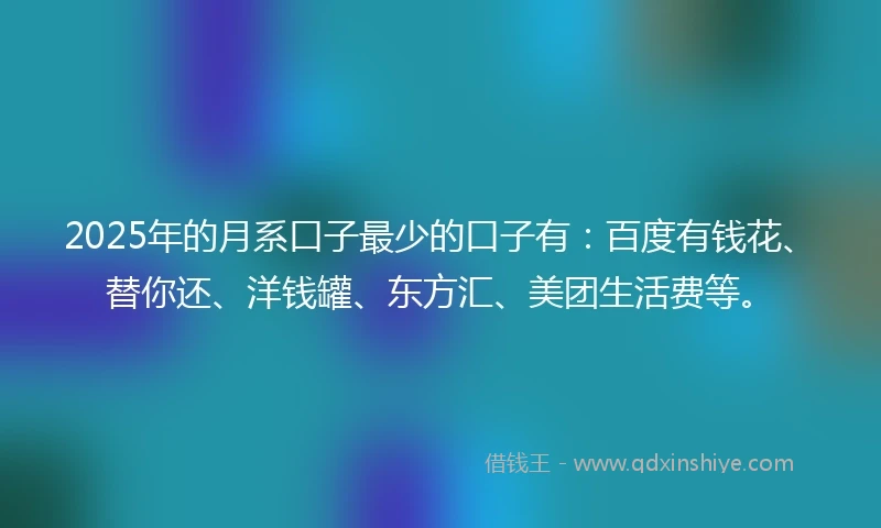 2025年的月系口子最少的口子有：百度有钱花、替你还、洋钱罐、东方汇、美团生活费等。