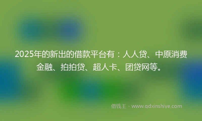 2025年的新出的借款平台有：人人贷、中原消费金融、拍拍贷、超人卡、团贷网等。