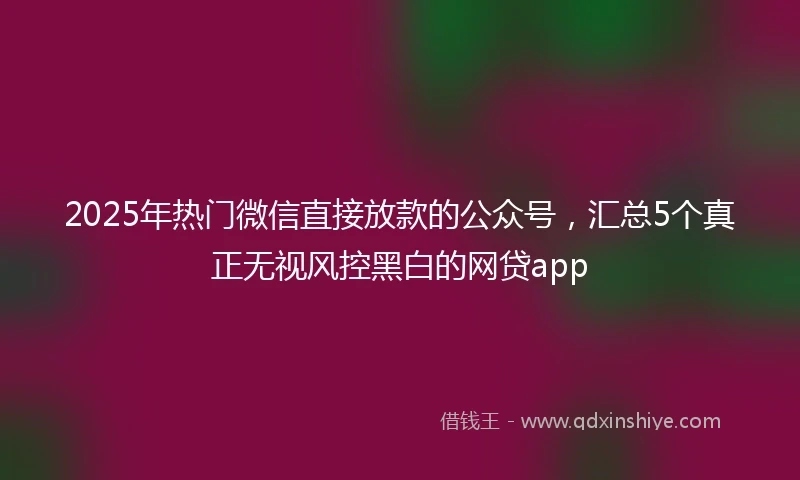 2025年热门微信直接放款的公众号，汇总5个真正无视风控黑白的网贷app