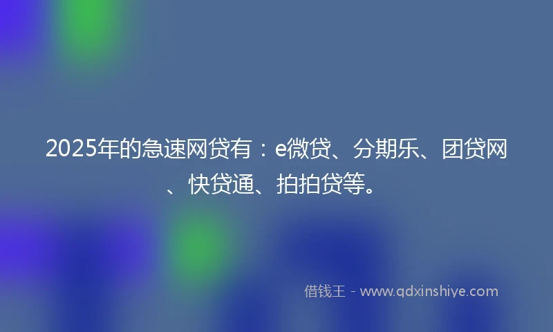 2025年的急速网贷有：e微贷、分期乐、团贷网、快贷通、拍拍贷等。