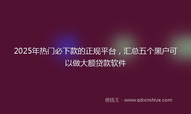 2025年热门必下款的正规平台，汇总五个黑户可以做大额贷款软件